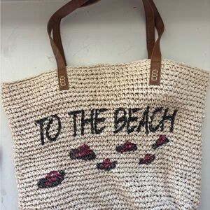 STYLE & CO: 'TO THE BEACH' Raffia w 2 Leather Straps Lined Tote Bag 14" x 20"
